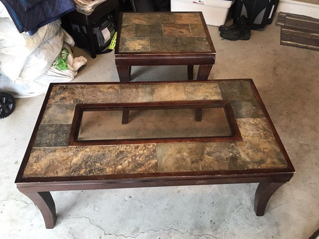 Heavy Duty Tiled Coffee Table with Mirror - Glass Chipped