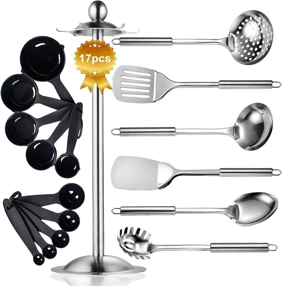 17pc Stainless Steel Utensil Set with Holder