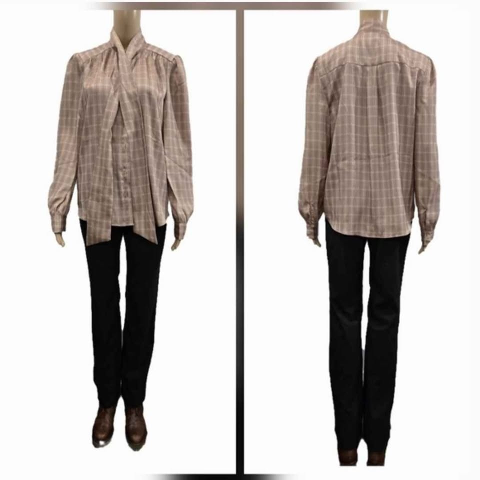 🏆 Mare Mare X Anthropologie Plaid Tie Collar Blouse Size M - photo 4