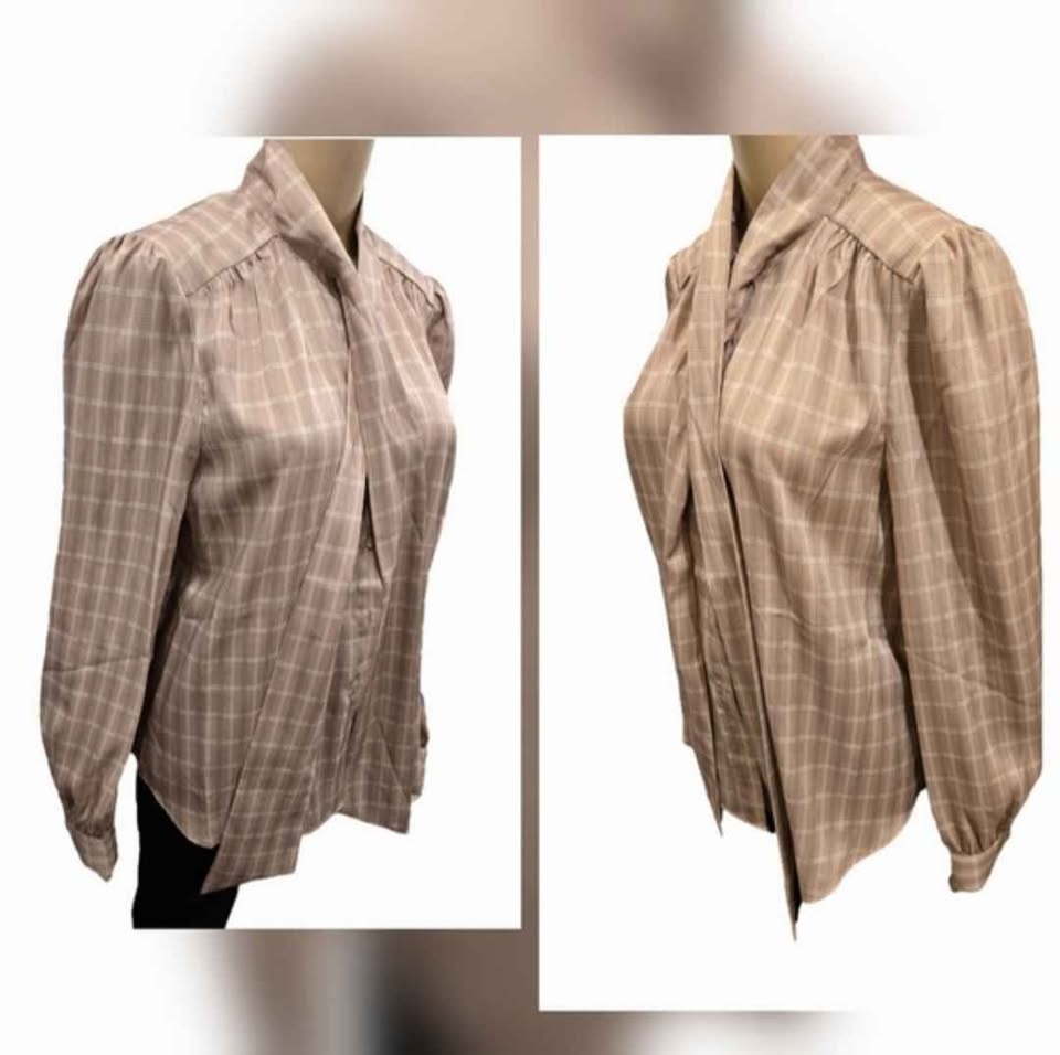 🏆 Mare Mare X Anthropologie Plaid Tie Collar Blouse Size M - photo 5