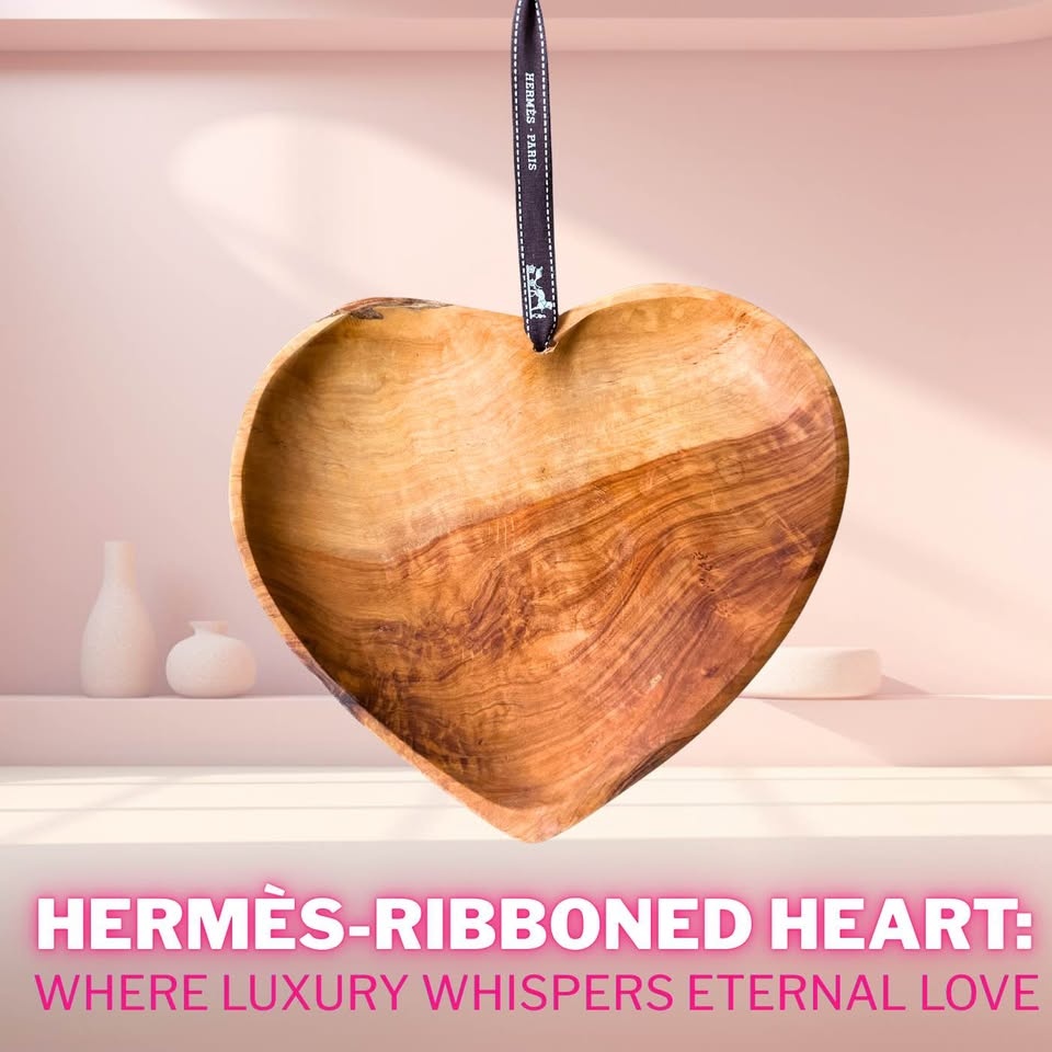 Olive Wood Heart Bowl with authentic Hermes Ribbon - photo 5