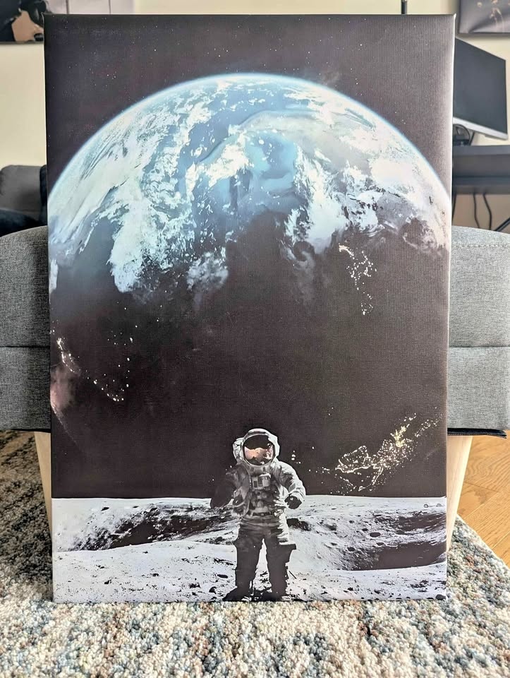 Astronaut on Moon Canvas Wall Art 17.5" x 25.5"