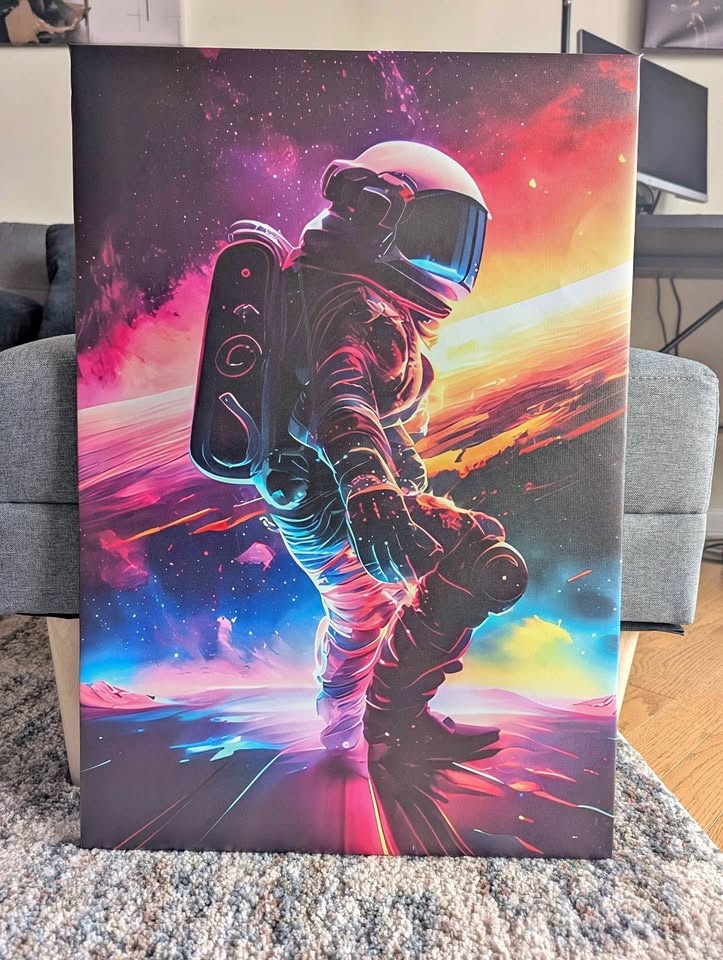 Colorful Astronaut Surf Canvas Wall Art 17.5" x 25.5"