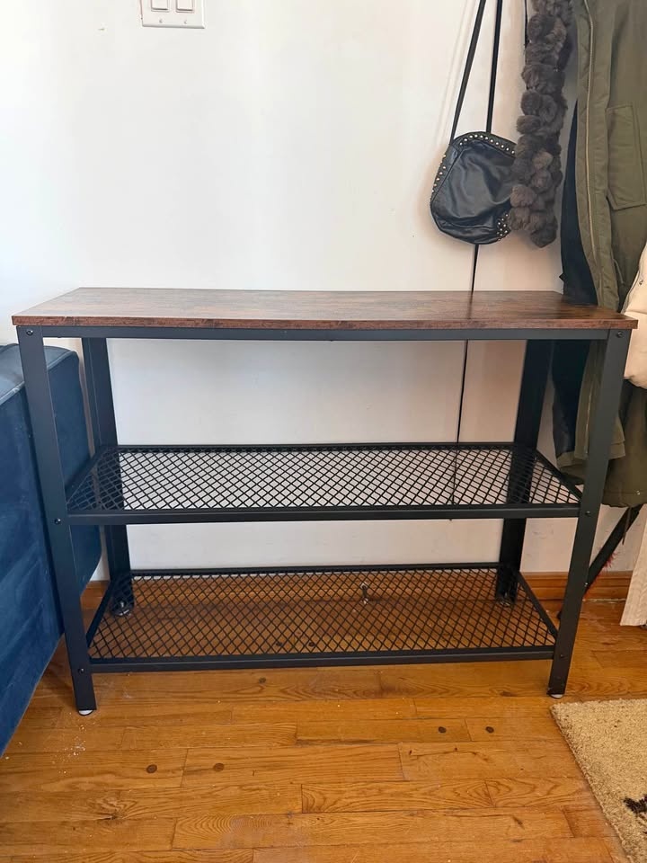 Long Side Table with Storage Shelves