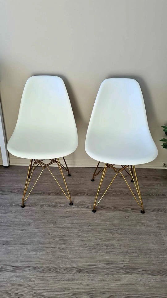 Set of 2 Dining Chairs - White & Gold