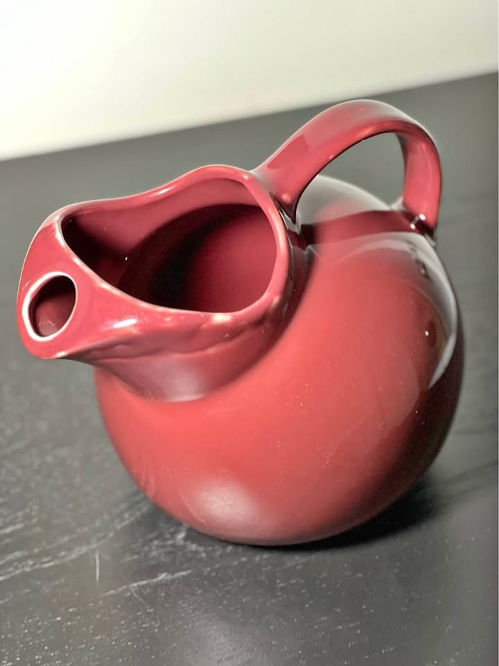 Vintage Chefsware USA Maroon Red Ceramic Ball Water Pitcher