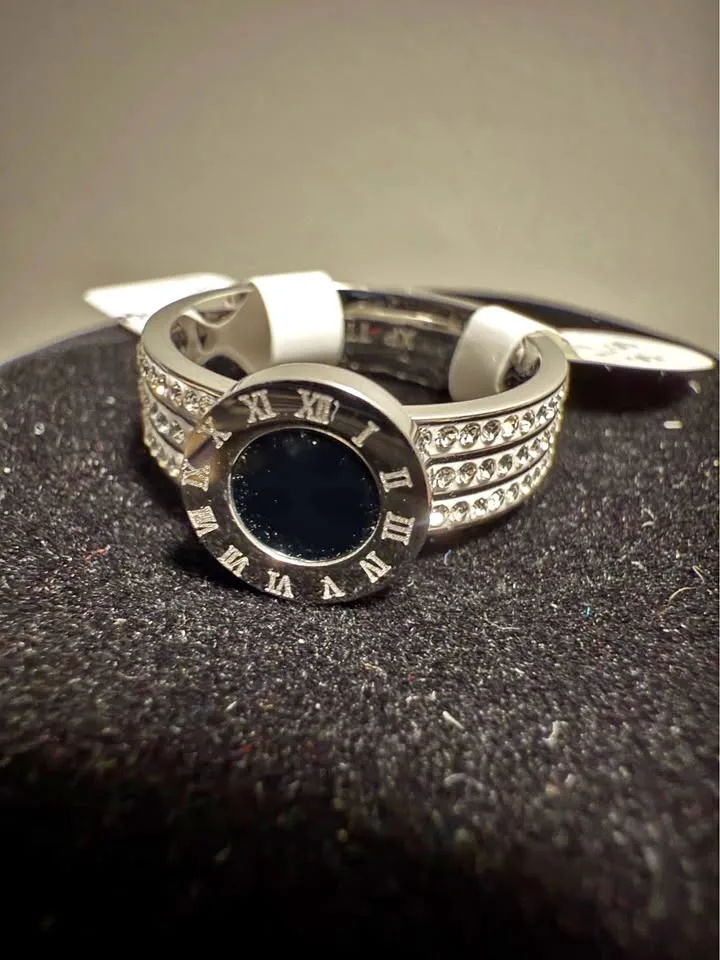 18k white gold fill black enamel ring thumbnail