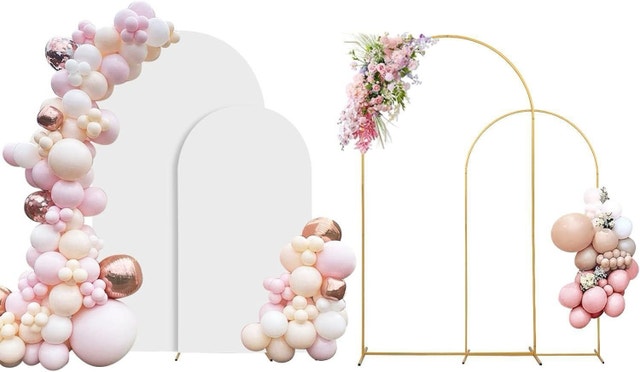 Arch Backdrop Stand - 6ft & 7.2ft Gold Metal Arches w/ White Cov