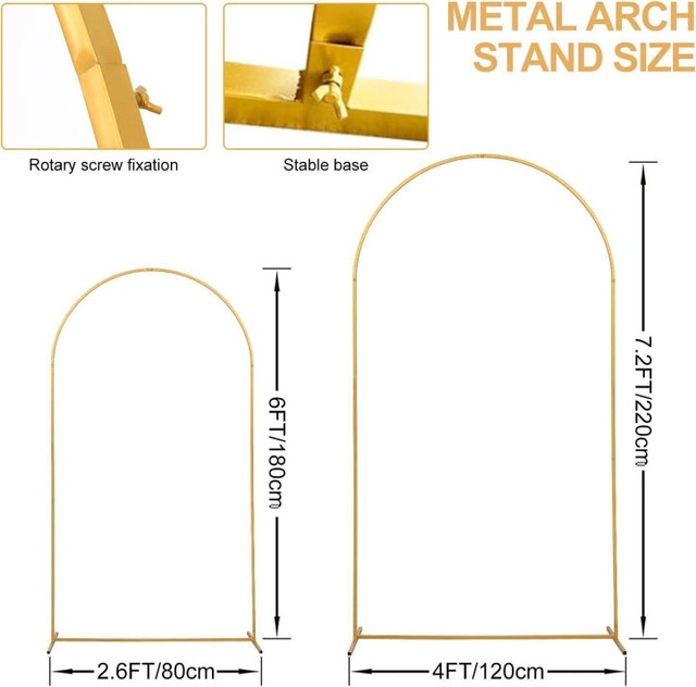 Arch Backdrop Stand - 6ft & 7.2ft Gold Metal Arches w/ White Cov - photo 2