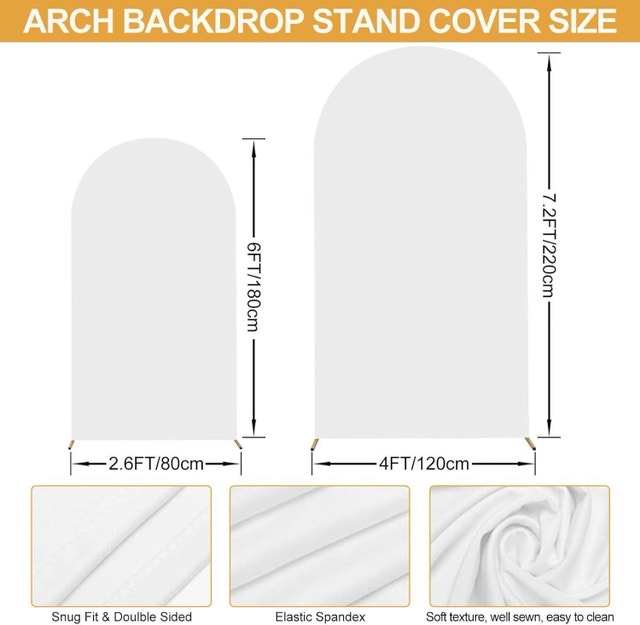 Arch Backdrop Stand - 6ft & 7.2ft Gold Metal Arches w/ White Cov - photo 3