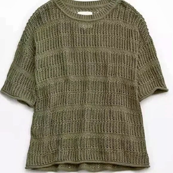 NWT Aerie Crochet Oversized Short Sleeve Sweater - Size Small