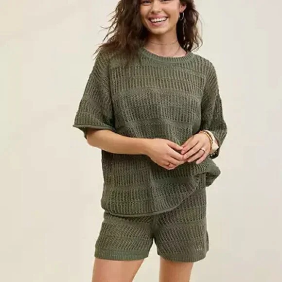 NWT Aerie Crochet Oversized Short Sleeve Sweater - Size Small - photo 2