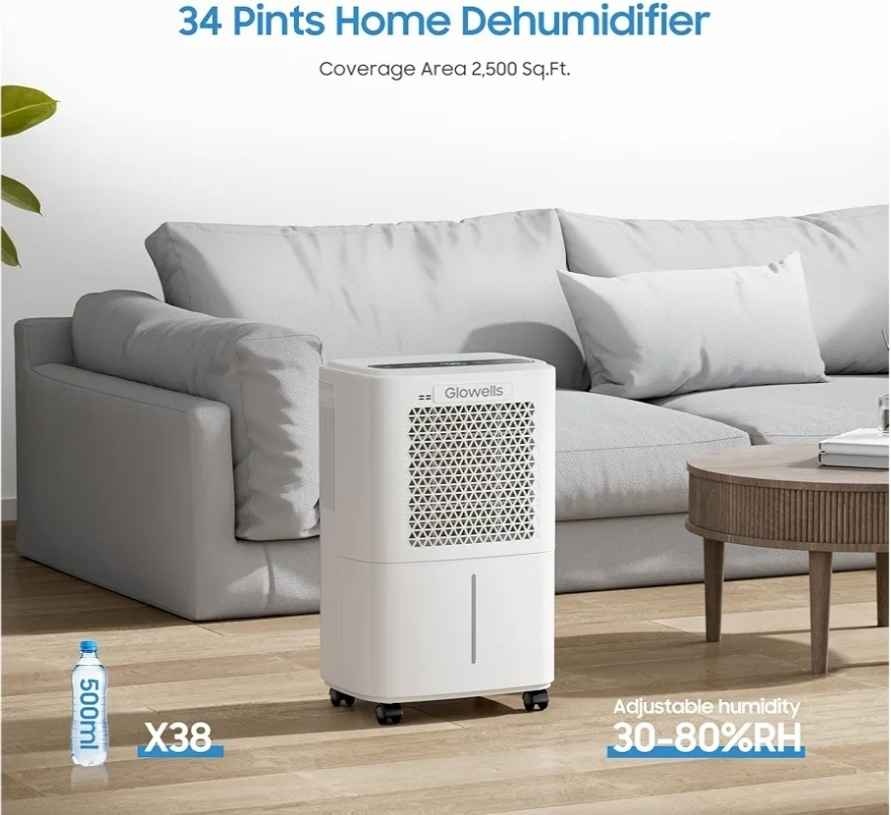 (345) 2500 Sq.Ft Basement Dehumidifier - Glowells 34 Pints - photo 2