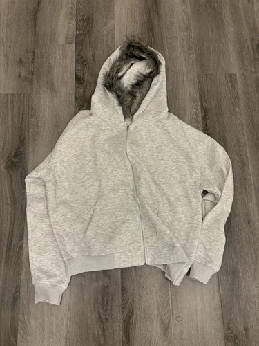 White Y2k Fur Lined Zip up Hoodie Vintage