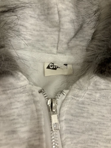 White Y2k Fur Lined Zip up Hoodie Vintage - photo 3