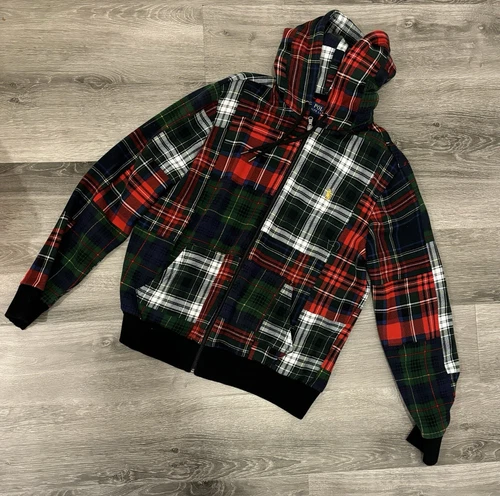 Polo Ralph Lauren Patchwork Tartan Plaid Hoodie Men's Medium New