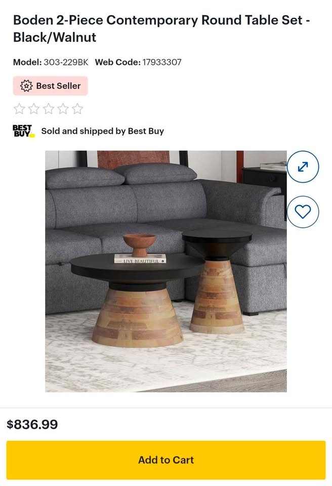 Boden 2-Piece Contemporary Round Table Set - Black/Walnut - photo 2