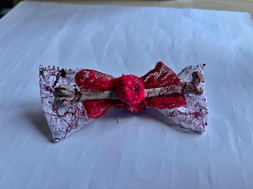 Valentine Bone and Brain Bow Clip