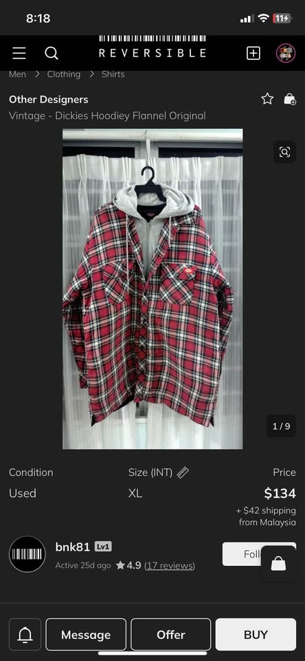 Vintage Dickies Flannel/Hoodie Hybrid Lined Heavyweight XL - photo 5