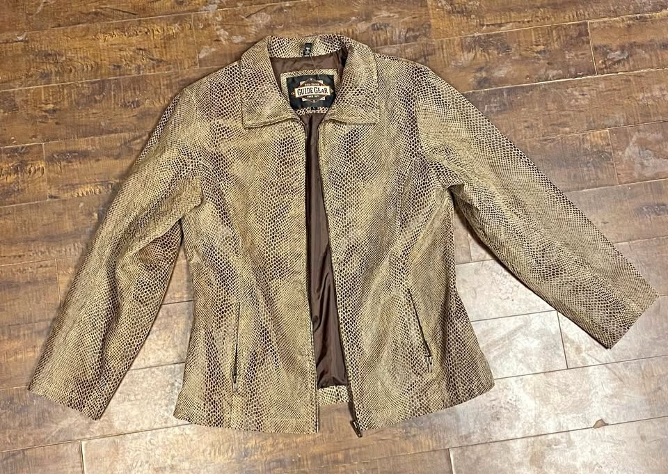 1990s Guide Gear Vintage Leather Snake Print Western Zipup L
