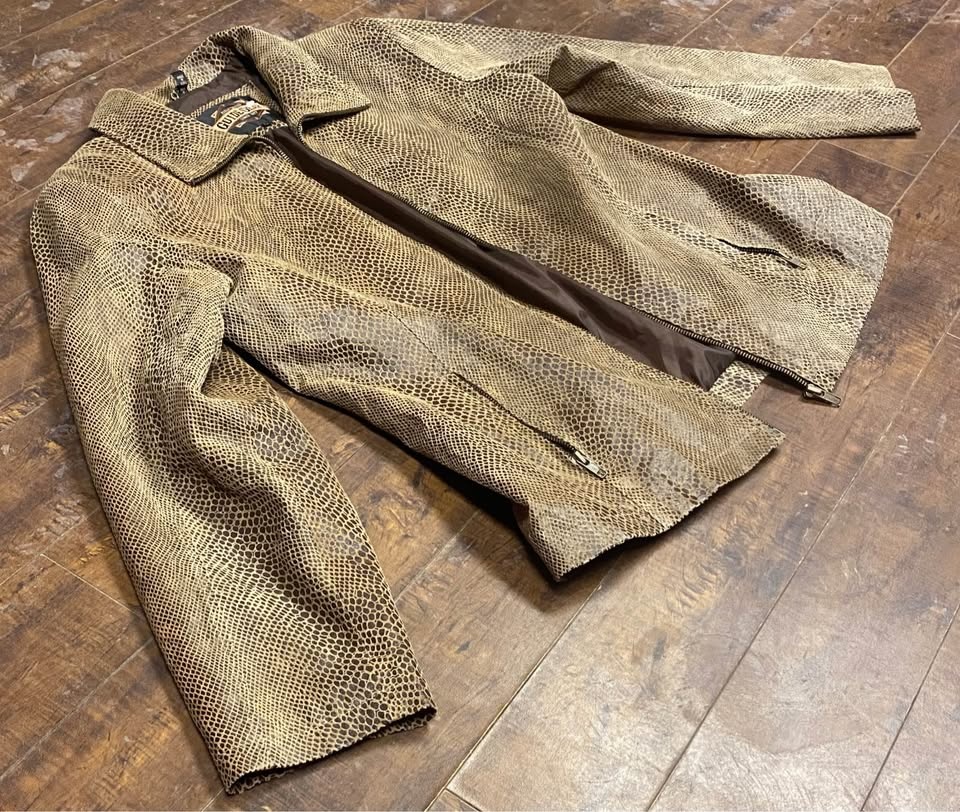 1990s Guide Gear Vintage Leather Snake Print Western Zipup L - photo 3