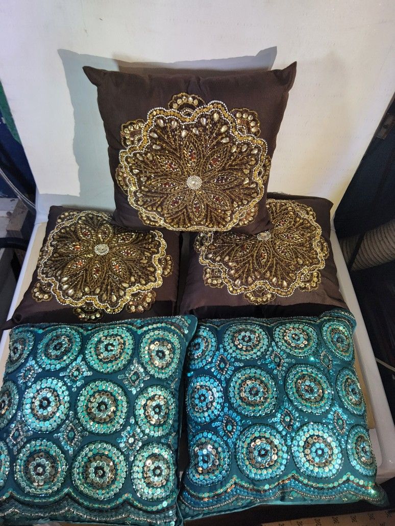 Pier 1 Imports 5 Blue Brown Turquoise Throw Pillows