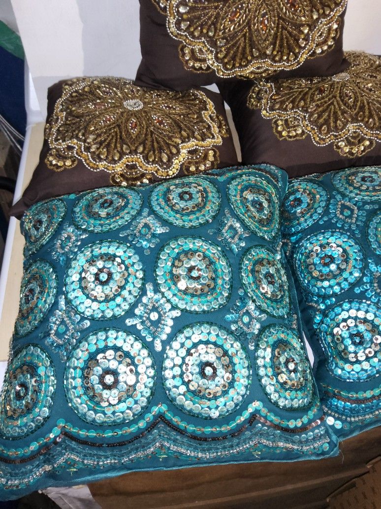Pier 1 Imports 5 Blue Brown Turquoise Throw Pillows - photo 2