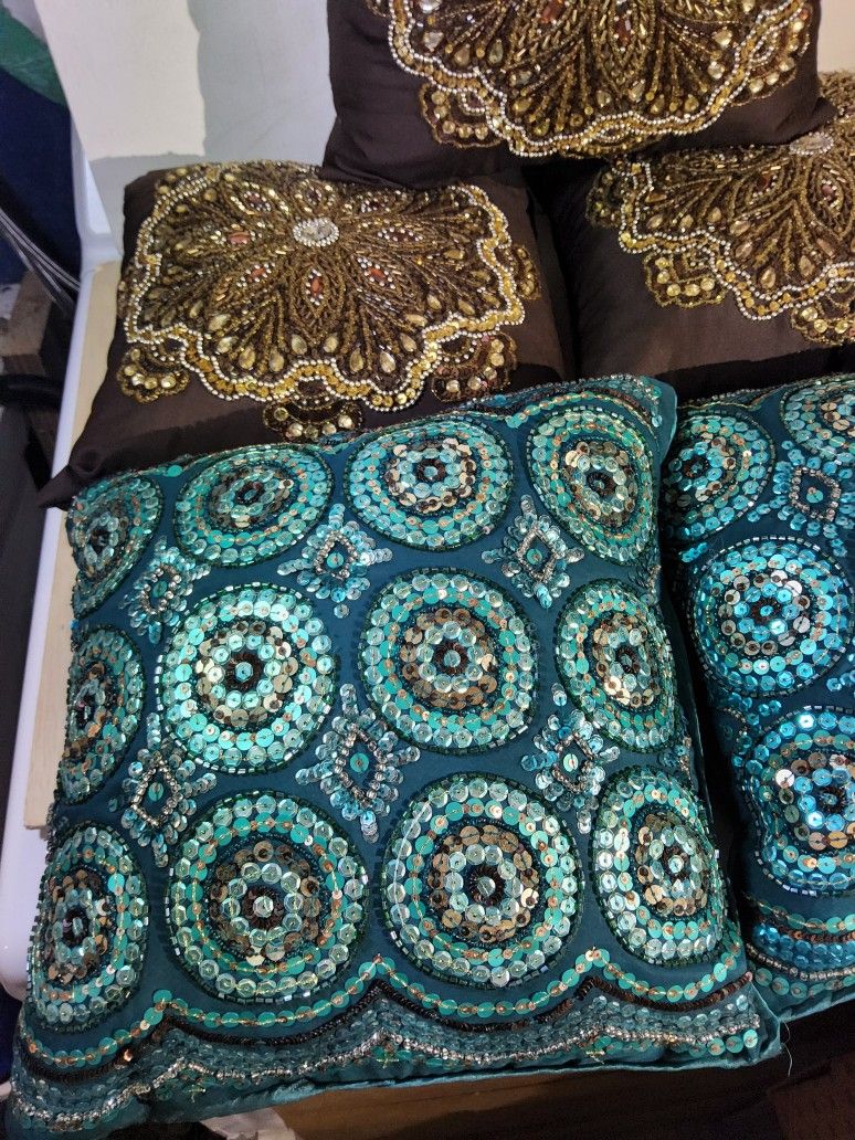 Pier 1 Imports 5 Blue Brown Turquoise Throw Pillows - photo 4
