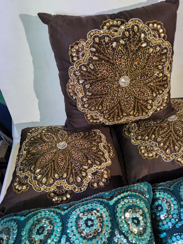 Pier 1 Imports 5 Blue Brown Turquoise Throw Pillows - photo 5