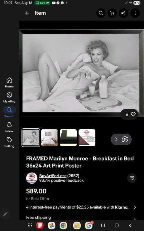 Marilyn Monroe Breakfast in Bed Art Print Poster 36x24 - photo 2