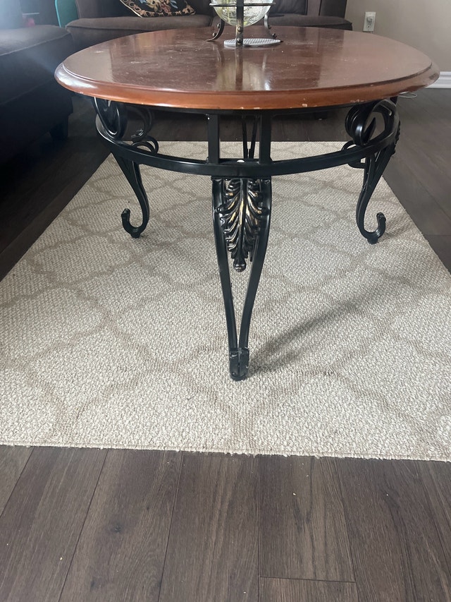 Wood Top Coffee Table with Ornate Black Metal Legs - photo 2