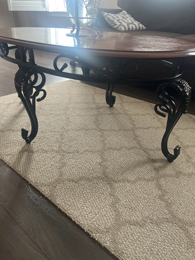 Wood Top Coffee Table with Ornate Black Metal Legs - photo 4