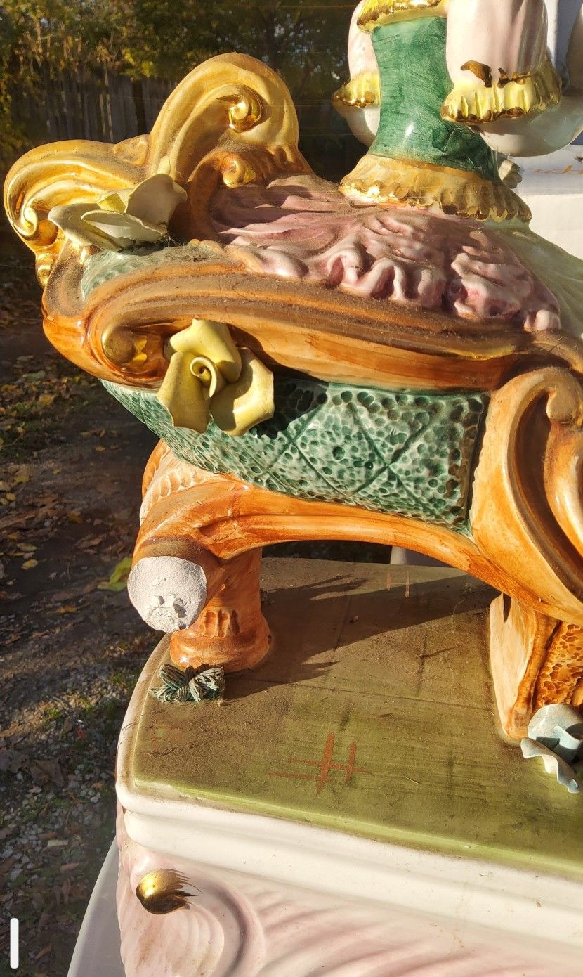 Vintage Capodimonte Italian Horse Carriage Porcelain Lamp (Damag - photo 2