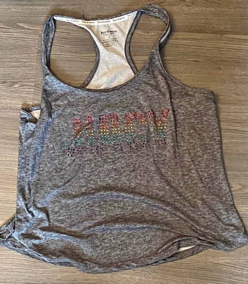Vintage Y2K Juicy Couture Rhinestone Tank Top - Crystal Gray
