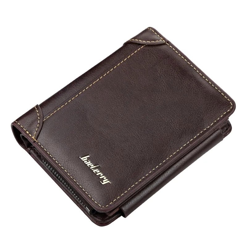 Leather Men Wallets High Quality Zipper Short Design Card Holder