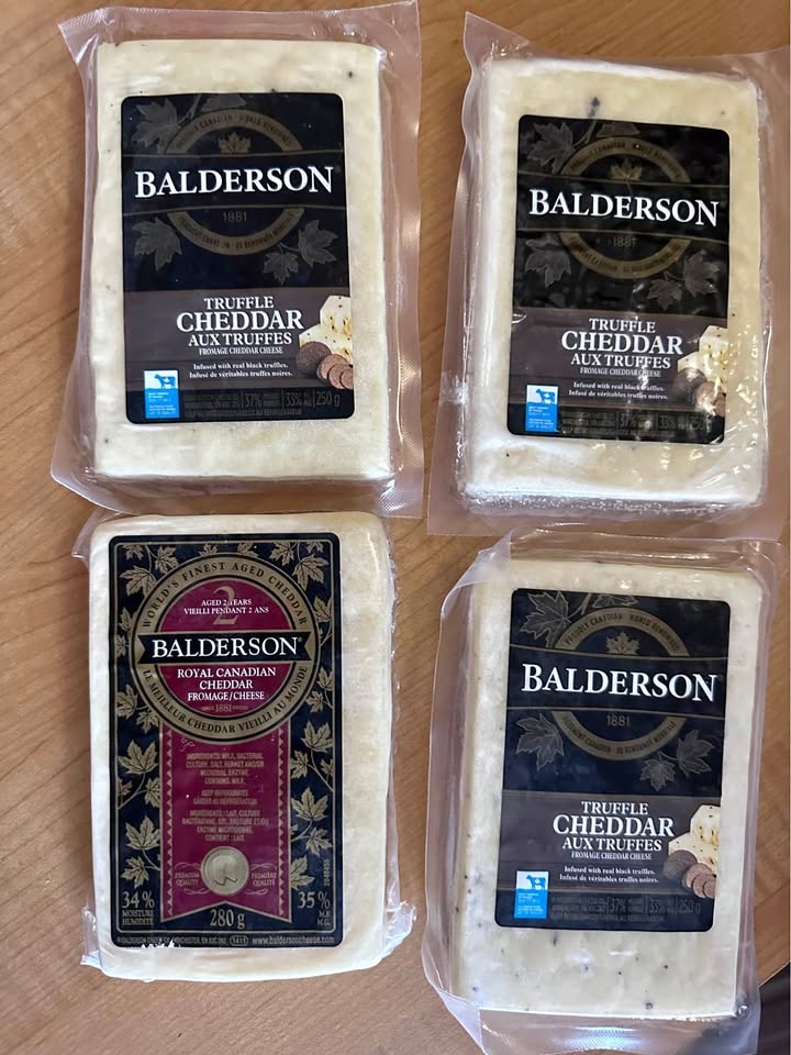 Brand new packs of Balderson Canadian cheddar cheese