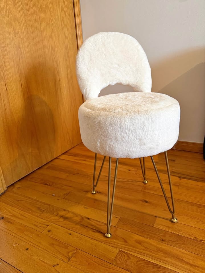 Vanity Stool Chair with Storage and Folding Back