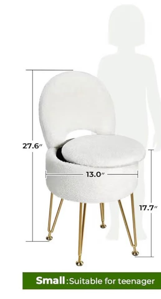 Vanity Stool Chair with Storage and Folding Back - photo 5