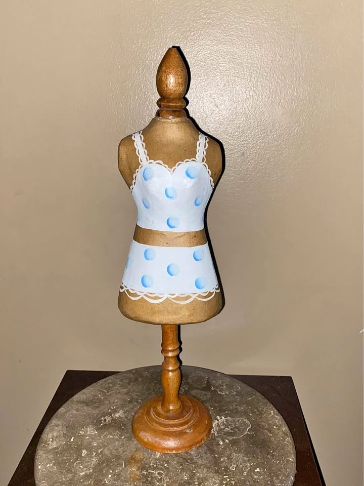 Vintage Papier Mache Mannequin on Wooden Stand
