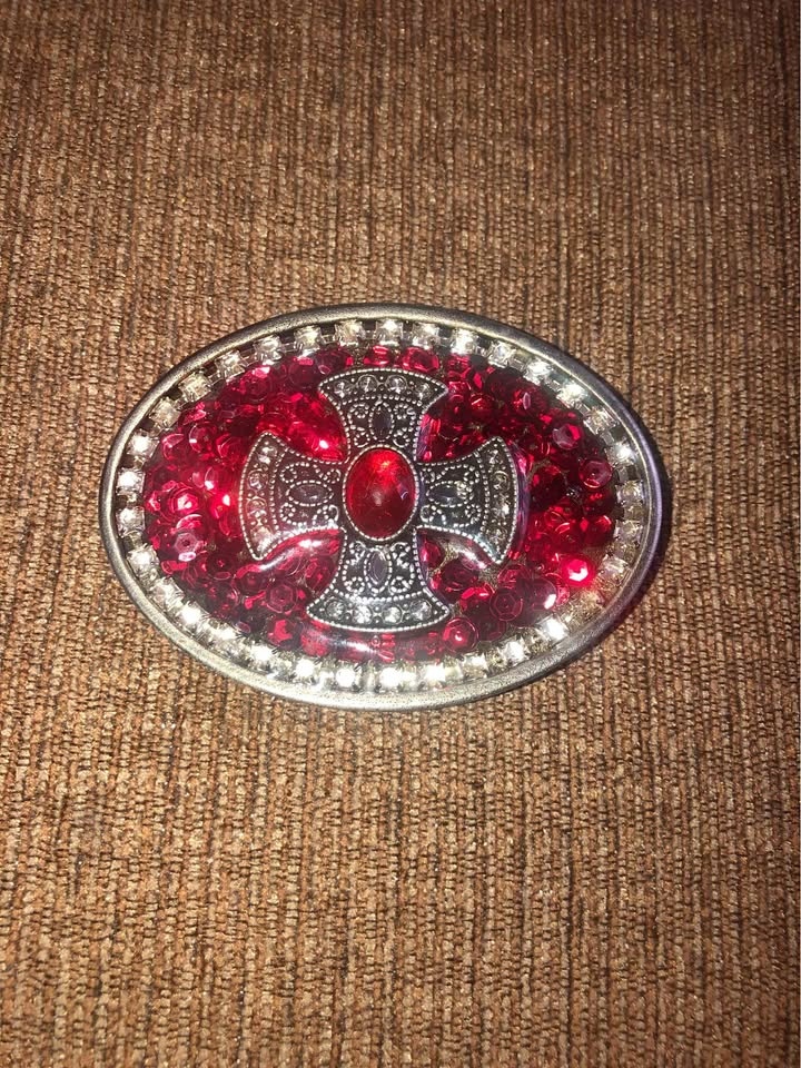 Cherry Quartz Maltese Cross Belt Buckle: Crystal Filigree Gemsto