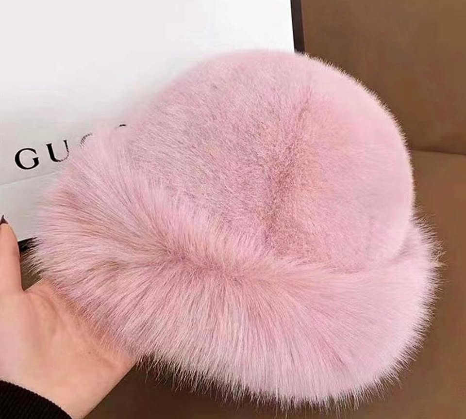 Fluffy pink winter hat