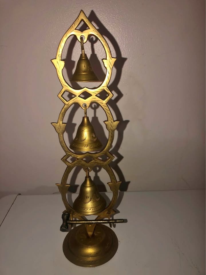 Rare Vintage Ornate Brass Bells China Gong - 11" Tall