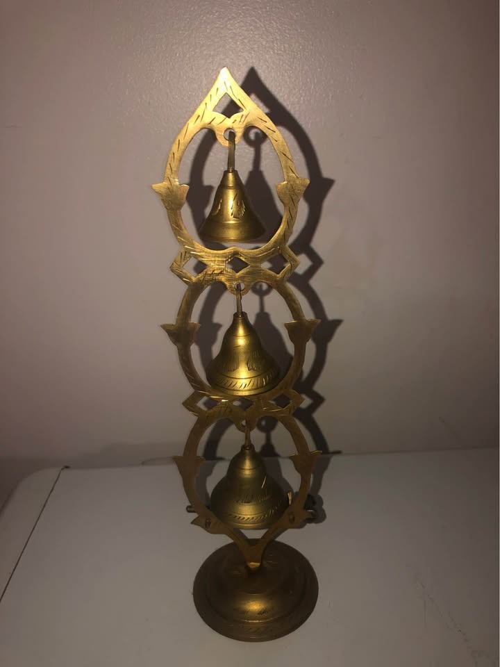 Rare Vintage Ornate Brass Bells China Gong - 11" Tall - photo 4