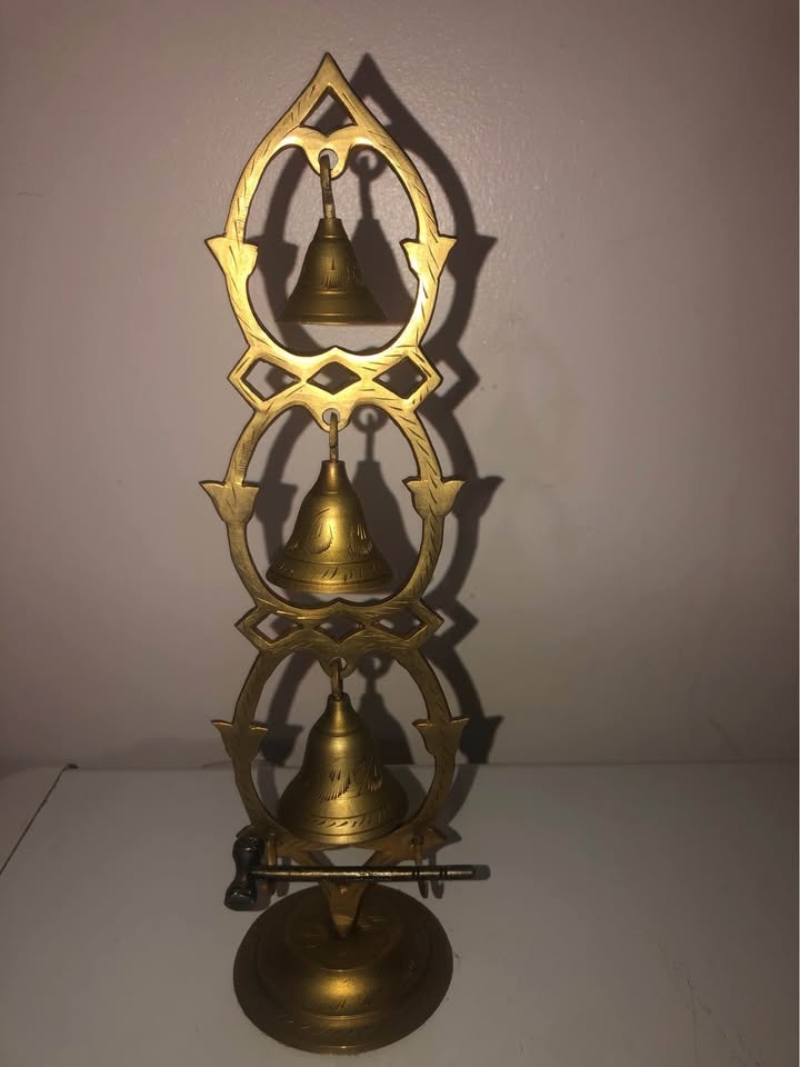 Rare Vintage Ornate Brass Bells China Gong - 11" Tall - photo 5