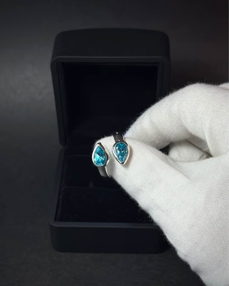 925 Sterling Silver Blue Glass Ring - photo 3