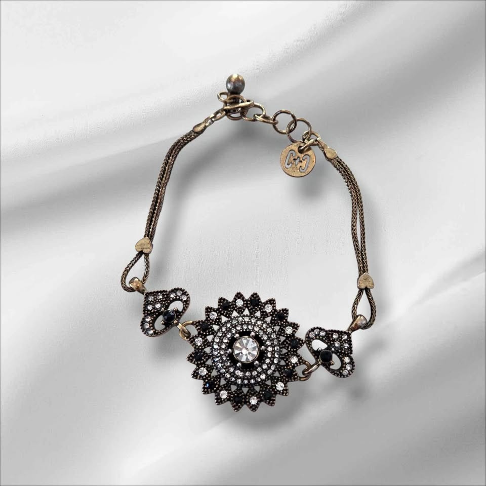 C&C Gold Tone Crystal Statement Bracelet - Boho Vintage Rhinesto