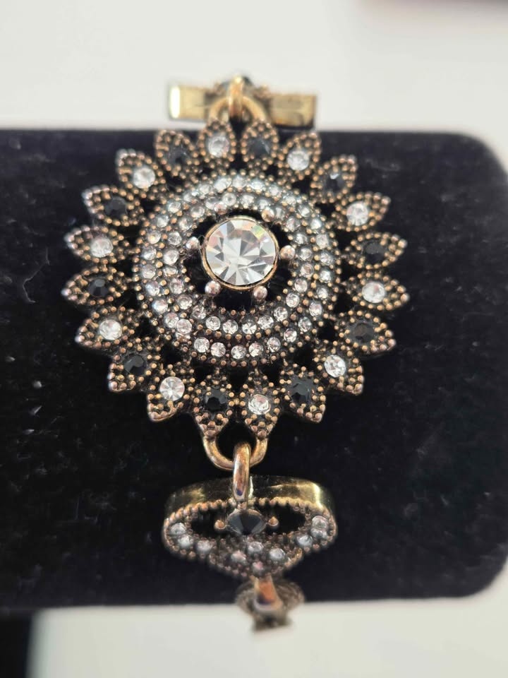 C&C Gold Tone Crystal Statement Bracelet - Boho Vintage Rhinesto - photo 2