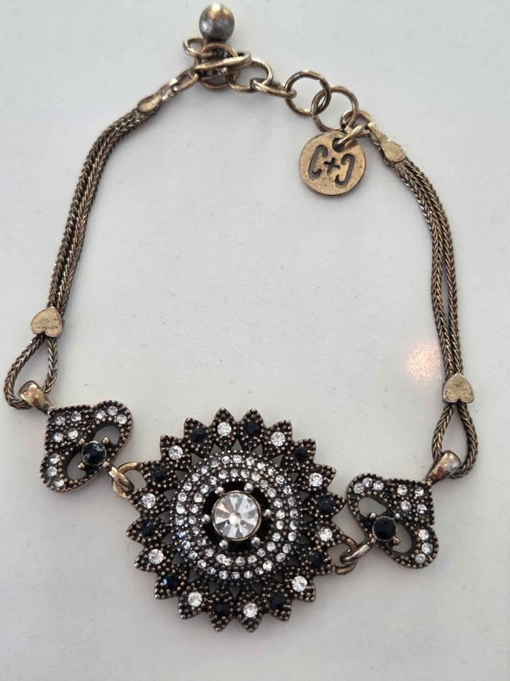 C&C Gold Tone Crystal Statement Bracelet - Boho Vintage Rhinesto - photo 3
