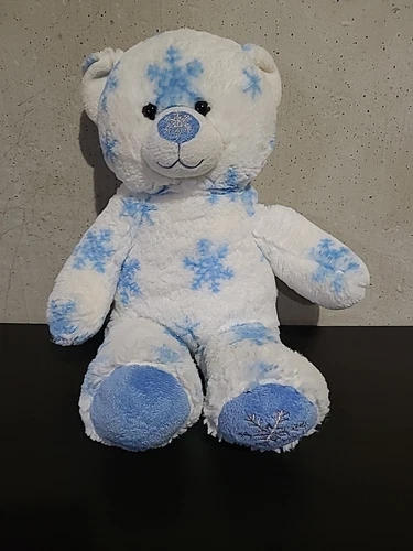 Build A Bear Christmas Holiday Plush White Blue Snowflake Print