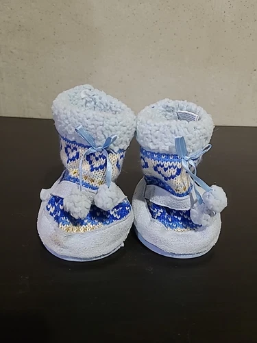 BUILD A BEAR Blue Boots Knit Stitch With Hits Of Gold Yellow & B